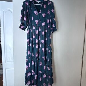 Karlie Poppy Maxi Satin Teal and Pink Dress - size S